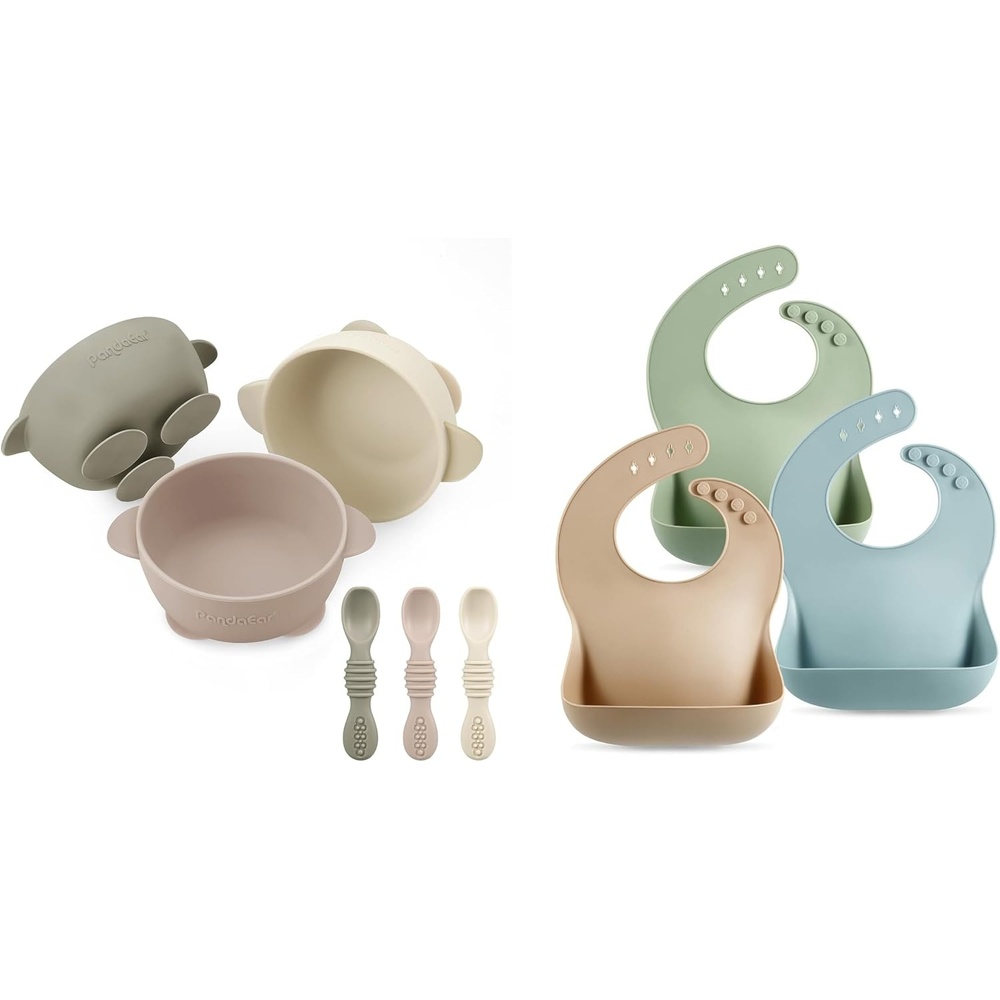 image:imagePandaEar 3 Pack Silicone Suction Baby Bowls amp Set of 3 Silicone Baby Bibs Waterproof Soft
