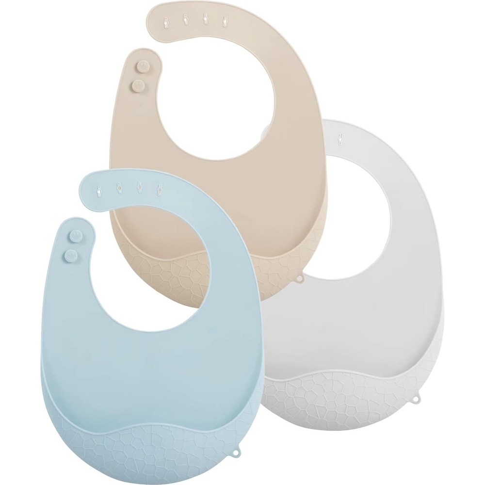 image:imagePandaEar 3 Pack Super Light Silicone Baby Bib for Boys Girls Waterproof Baby Bibs with Pocket Food Catcher Soft Adjustable Silicone Feeding Bibs