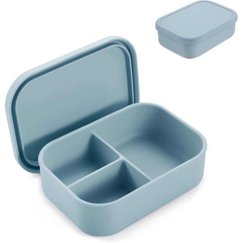 image:imagePandaEar 3Compartment Silicone Bento Box Adult Snack Container Blue 28oz