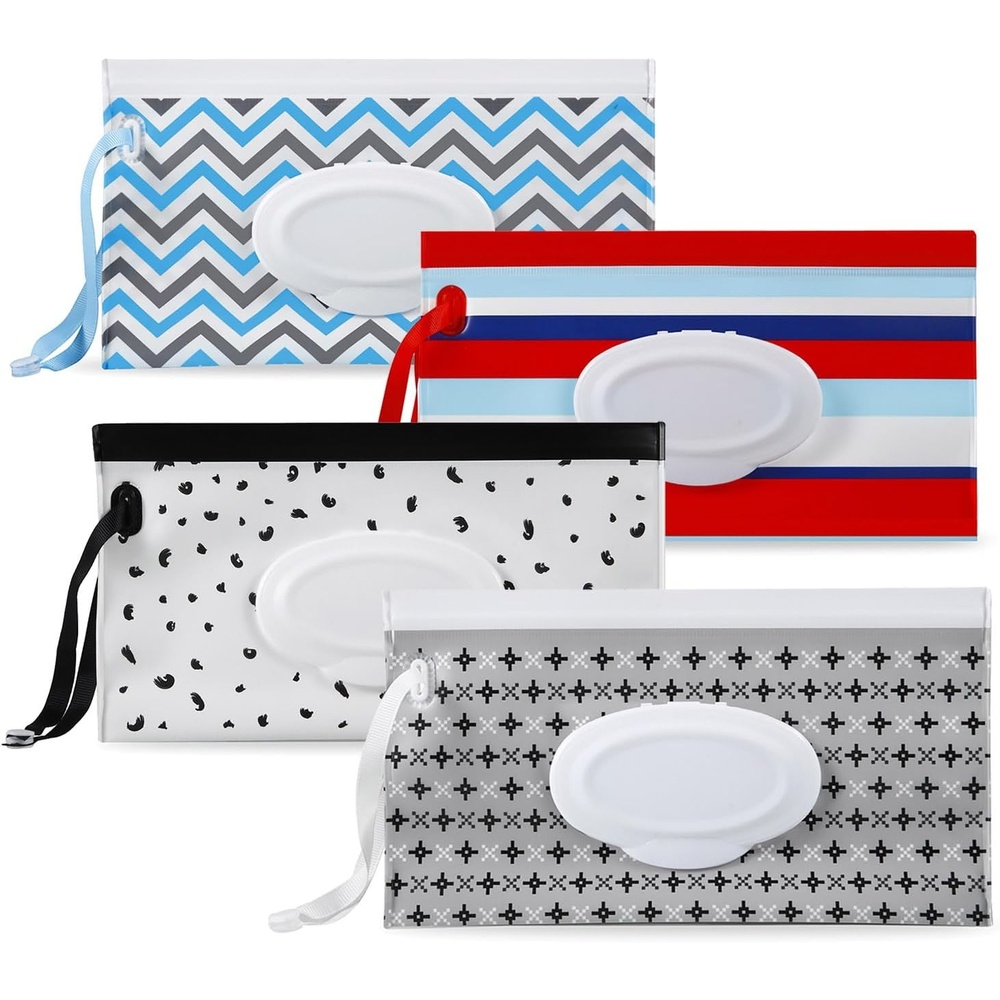 image:imagePandaEar 4 Pack Baby Wipe Dispenser Refillable Baby Wipe Holder Bag Portable Wipes Container Reusable Wet Wipe Pouch