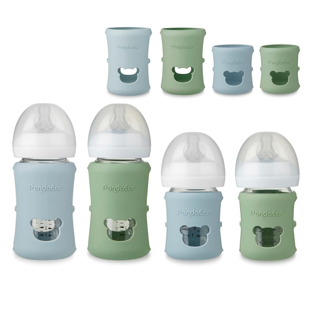 image:imagePandaEar 4 Pack Silicone Sleeves for Philips Avent Natural Glass Baby Bottles 2 x 4oz amp 2 x 8oz BPAFree Shatterproof Covers Heat Resistant AntiSlip Grip Fits 4oz amp 8oz Avent Glass Bottles