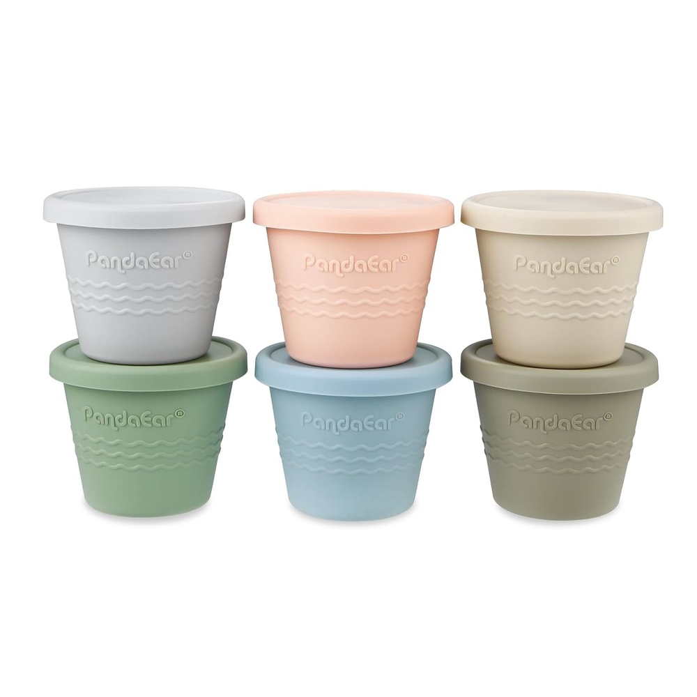 image:imagePandaEar 6 Pack Silicone Baby Food Storage Containers 4 oz Leakproof amp Airtight Reusable Snack Cups with Lids  Freezer Dishwasher Safe  Versatile Puree Jars for Infants amp Toddlers