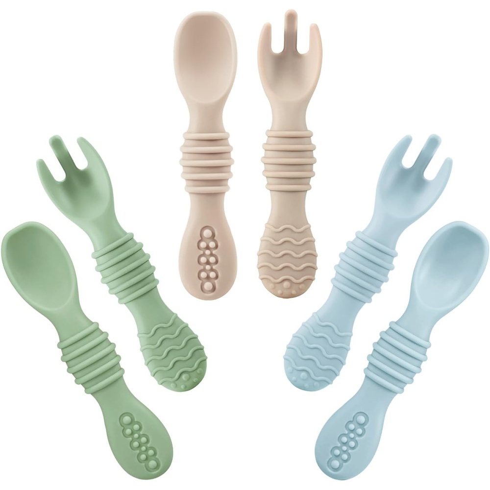 image:imagePandaEar 6 Pack Silicone Baby Spoons amp Forks Toddler Self Feeding Utensils
