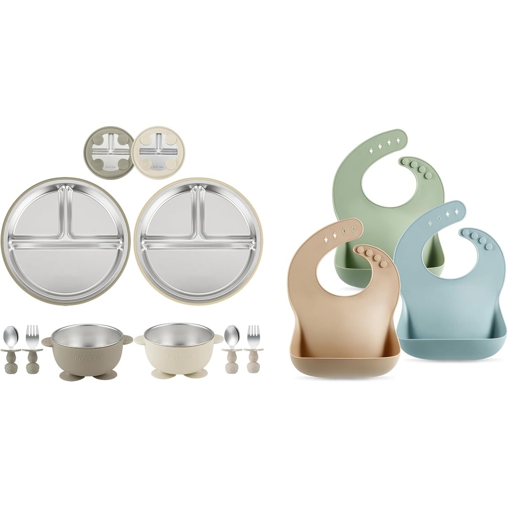 image:imagePandaEar 8PCS Baby Feeding Set amp Set of 3 Silicone Baby Bibs Waterproof