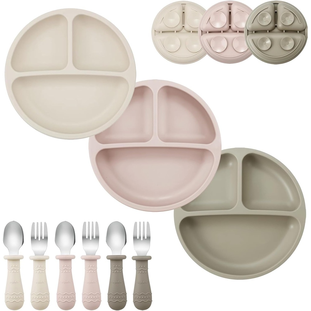 image:imagePandaEar 9Piece Silicone Suction Plates for Toddlers with Spoons and Forks