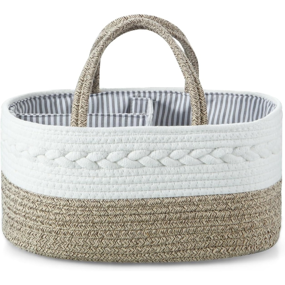 image:imagePandaEar Baby Diaper Caddy Organizer Portable Nursery Storage Basket Cotton Rope Diaper Caddy for Baby Shower Gifts Newborn Infants Brown