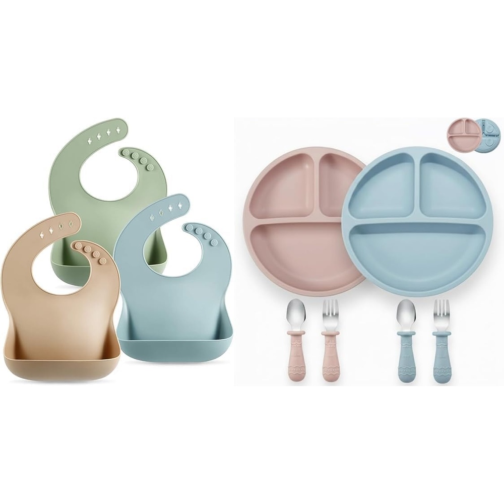 image:imagePandaEar Set of 3 Silicone Baby Bibs  Baby Feeding Set