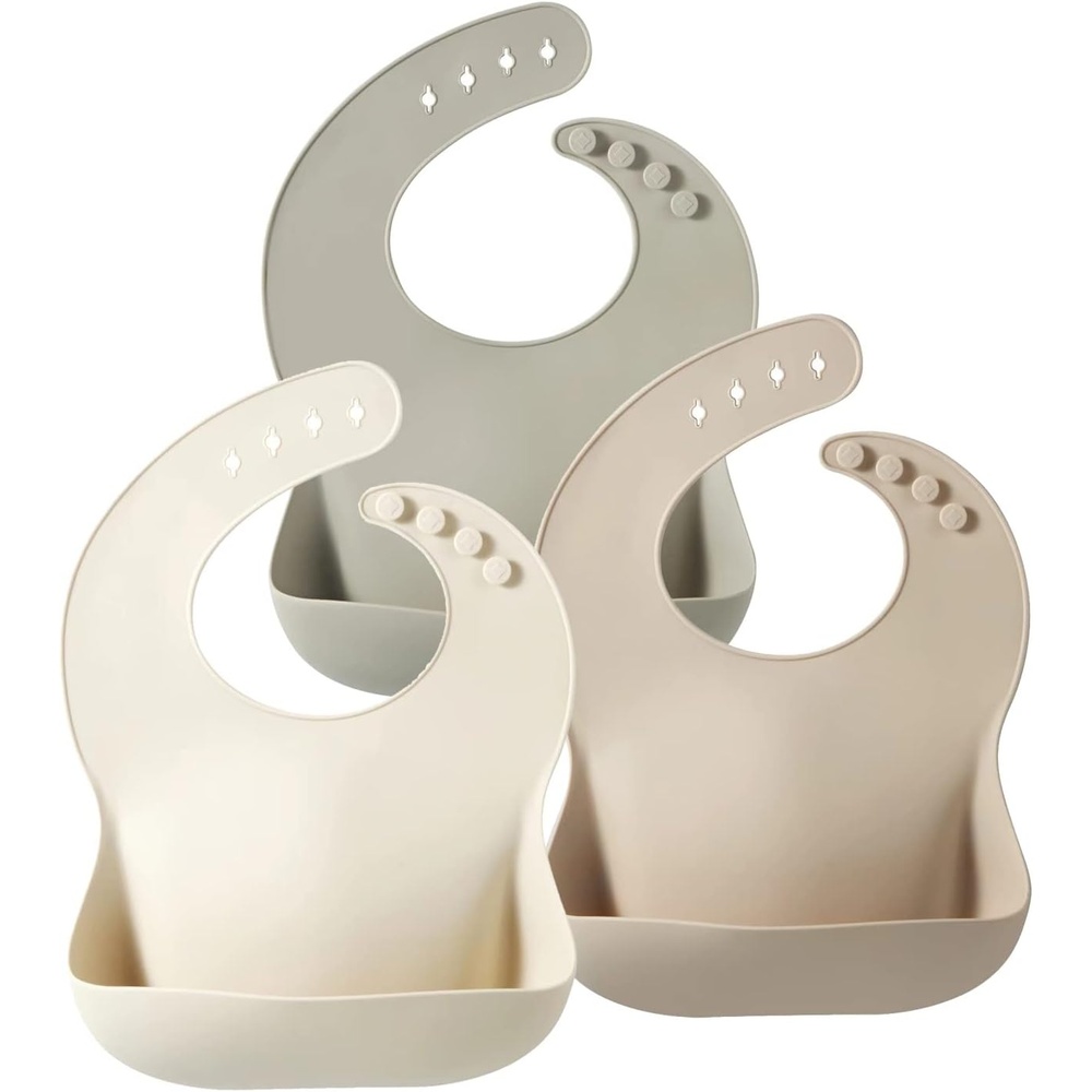 image:imagePandaEar Set of 3 Silicone Baby Bibs Waterproof Soft Adjustable Bibs for Babies Toddlers 1072 MonthsLinenTeaBrown