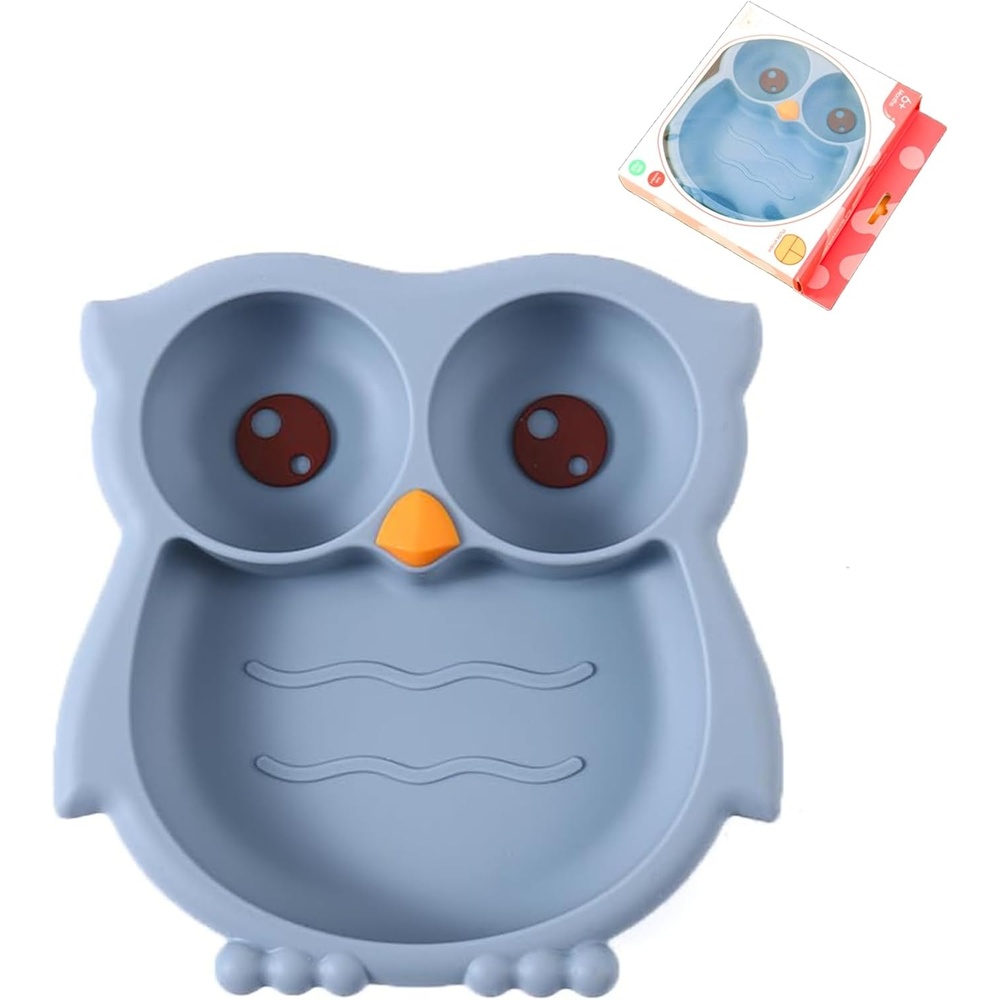 image:imagePandaEar Toddler Suction Plates Stay Put Divided Baby Plates Owl Shape BPAFree 100 FoodGrade Silicone Unbreakable Baby Plate Baby Feeding Supplies BlueBlue