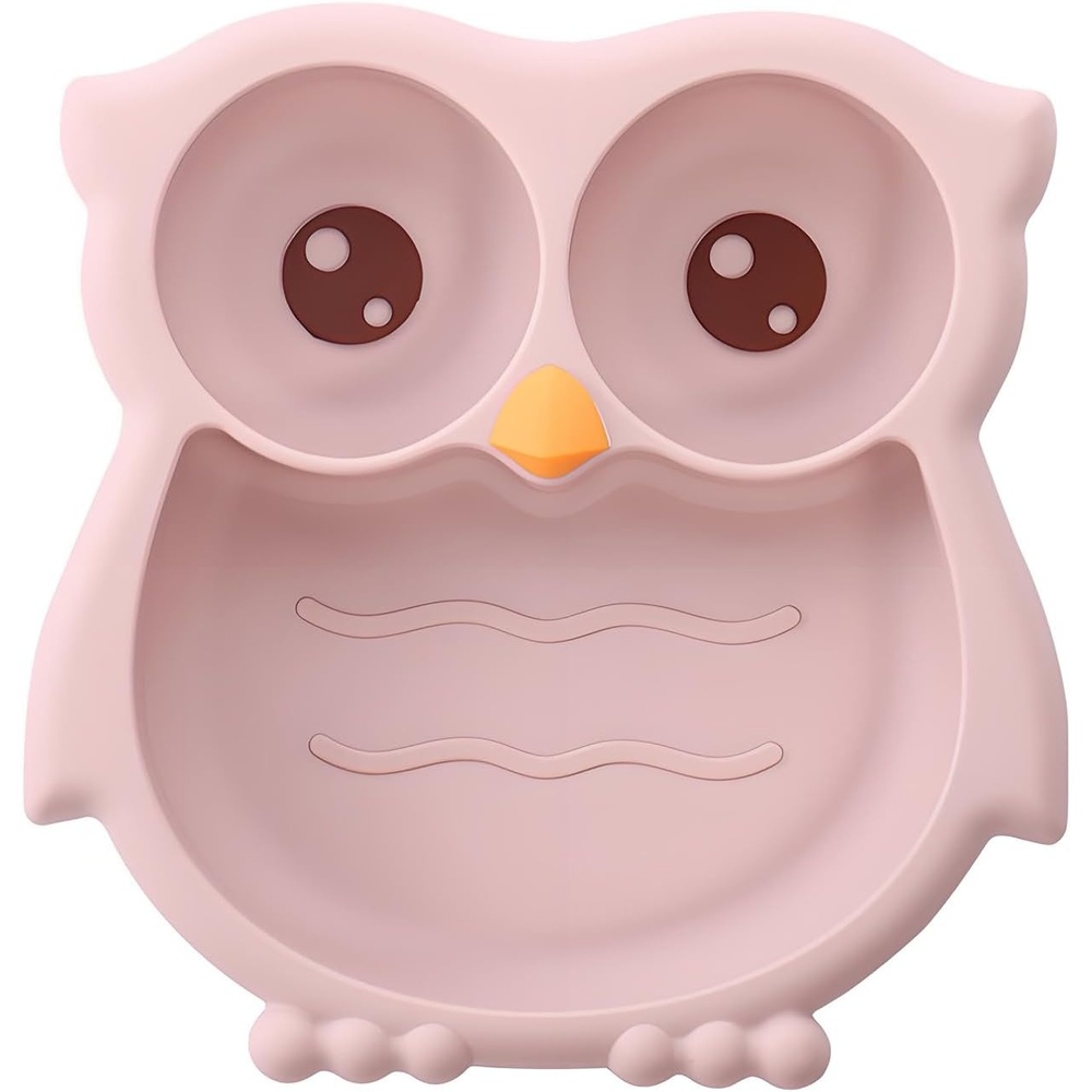 image:imagePandaEar Toddler Suction Plates Stay Put Divided Baby Plates Owl Shape BPAFree 100 FoodGrade Silicone Unbreakable Baby Plate Baby Feeding Supplies BluePink