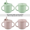 PandaEar 2 Pack Silicone Baby Straw & Snack Cup with 2 Spoons 2 Forks, Dual-Purpose Toddler Training Cups, Light Tan/Walnut(Pink Green)