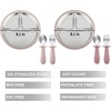PandaEar 2 Pack Stainless Steel Baby Suction Plates & 2 Pack Spoons and Forks Set, Toddler Utensils Baby Feeding Set, Divided Plates for Baby Led Weaning Supplies, BPA-Free (Tan/Walnut)(Pink)