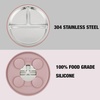 PandaEar 2 Pack Stainless Steel Baby Suction Plates & 2 Pack Spoons and Forks Set, Toddler Utensils Baby Feeding Set, Divided Plates for Baby Led Weaning Supplies, BPA-Free (Tan/Walnut)(Pink)