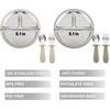 PandaEar 2 Pack Stainless Steel Baby Suction Plates & 2 Pack Spoons and Forks Set, Toddler Utensils Baby Feeding Set, Divided Plates for Baby Led Weaning Supplies, BPA-Free (Tan/Walnut)(Tan/Walnut)