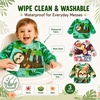 PandaEar 3 Pack Baby Long Sleeve Bibs, Waterproof Toddler Smock for Eating & Arts, Sleeved Bib with Elastic Cuffs & Pocket, Fits 6-36 Months (Whale/Dinosaur)(Green)