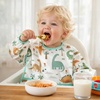 PandaEar 3 Pack Baby Long Sleeve Bibs, Waterproof Toddler Smock for Eating & Arts, Sleeved Bib with Elastic Cuffs & Pocket, Fits 6-36 Months (Whale/Dinosaur)(White)