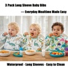 PandaEar 3 Pack Baby Long Sleeve Bibs, Waterproof Toddler Smock for Eating & Arts, Sleeved Bib with Elastic Cuffs & Pocket, Fits 6-36 Months (Whale/Dinosaur)(White)