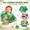 PandaEar 3 Pack Baby Long Sleeve Bibs, Waterproof Toddler Smock for Eating & Arts, Sleeved Bib with Elastic Cuffs & Pocket, Fits 6-36 Months (Whale/Dinosaur)(Green)