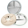 PandaEar 3 Pack Stainless Steel Baby Suction Plates With Lids(Blue/Green/Brown)