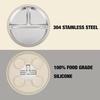PandaEar 3 Pack Stainless Steel Baby Suction Plates With Lids(Pink/Linen/Light Pink)