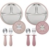PandaEar 2 Pack Stainless Steel Baby Suction Plates & 2 Pack Spoons and Forks Set, Toddler Utensils Baby Feeding Set, Divided Plates for Baby Led Weaning Supplies, BPA-Free (Tan/Walnut)(Pink)