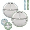 PandaEar 2 Pack Stainless Steel Baby Suction Plates with 2 Pack Spoons(Blue/Green)