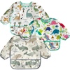 PandaEar 3 Pack Baby Long Sleeve Bibs, Waterproof Toddler Smock for Eating & Arts, Sleeved Bib with Elastic Cuffs & Pocket, Fits 6-36 Months (Whale/Dinosaur)(White)