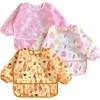 PandaEar (3 Pack Long Sleeve Bibs| Waterproof Full Sleeve Bib for Baby Infant Toddler 6-36 Months(Cake Bunny Giraffe Girl)