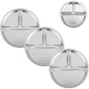 PandaEar 3 Pack Stainless Steel Divided Plates for Kids, 8.1” Portion Control Plates with 3 Compartments, Reusable Metal Dishes for Balanced Meals, Camping & Home Use (3, Silver)(Silver)
