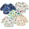 PandaEar 5 Pack Baby Long Sleeve Bibs| Waterproof Full Sleeve Bib for Baby Infant Toddler 6-36 Months(Blue)