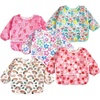 PandaEar 5 Pack Baby Long Sleeve Bibs| Waterproof Full Sleeve Bib for Baby Infant Toddler 6-36 Months(Pink)