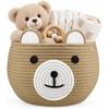PandaEar Cotton Rope Baby Basket, Baby Gift Basket Nursery Laundry Organizer with Cute Bear Design for Storage Infant Newborn Essentials, Diaper Caddy with Handle (Brown)(Brown)