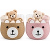 PandaEar Cotton Rope Baby Basket, Baby Gift Basket Nursery Laundry Organizer with Cute Bear Design for Storage Infant Newborn Essentials, Diaper Caddy with Handle (Brown)(Brown& Pink)