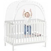 PandaEar Pop Up Crib Tent to Keep Baby from Climbing Out, Breathable Crib Net Mesh Canopy, Babies Crib Cover with Zipper, Easy Installation (Grey)(White)