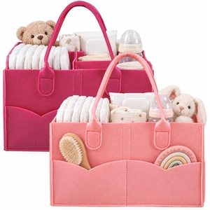 PandaEar 2 Pack Baby Diaper Caddy, Portable Nursery Storage Basket(Red/Pink)