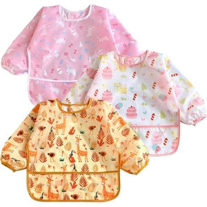 PandaEar (3 Pack Long Sleeve Bibs| Waterproof Full Sleeve Bib for Baby Infant Toddler 6-36 Months(Cake Bunny Giraffe Girl)