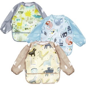 PandaEar (3 Pack Long Sleeve Bibs| Waterproof Full Sleeve Bib for Baby Infant Toddler 6-36 Months(Lizard)