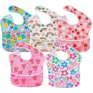 PandaEar 5 Pack Baby Bibs for Boys & Girls, Waterproof Adjustable Mealtime Bibs for Toddler 6-24 Months, Lightweight Soft(Pink)
