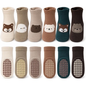 PandaEar 6 Pairs Baby Toddler Non Slip Socks, Cotton Crew Gripper Socks Anti Skid for Boys Girls Infants, First Walking Socks(Animal)