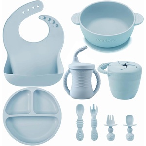 PandaEar 9 PCS Silicone Baby Feeding Set, Suction Plate & Utensils(Blue)