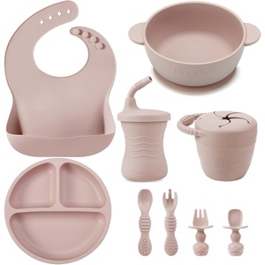 PandaEar 9 PCS Silicone Baby Feeding Set, Suction Plate & Utensils(Pink)