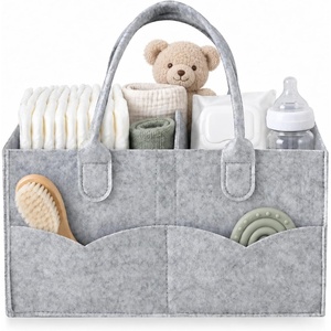 PandaEar Baby Diaper Caddy Organizer, Portable Diaper Holder Organizer Nursery Storage Basket for Wipes & baby stuff, Collapsible Baby Organizer with Divided Design (Grey)(Grey)