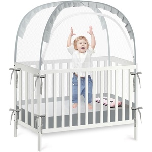 PandaEar Pop Up Crib Tent to Keep Baby from Climbing Out, Breathable Crib Net Mesh Canopy, Babies Crib Cover with Zipper, Easy Installation (Grey)(Gray)