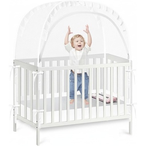 PandaEar Pop Up Crib Tent to Keep Baby from Climbing Out, Breathable Crib Net Mesh Canopy, Babies Crib Cover with Zipper, Easy Installation (Grey)(White)