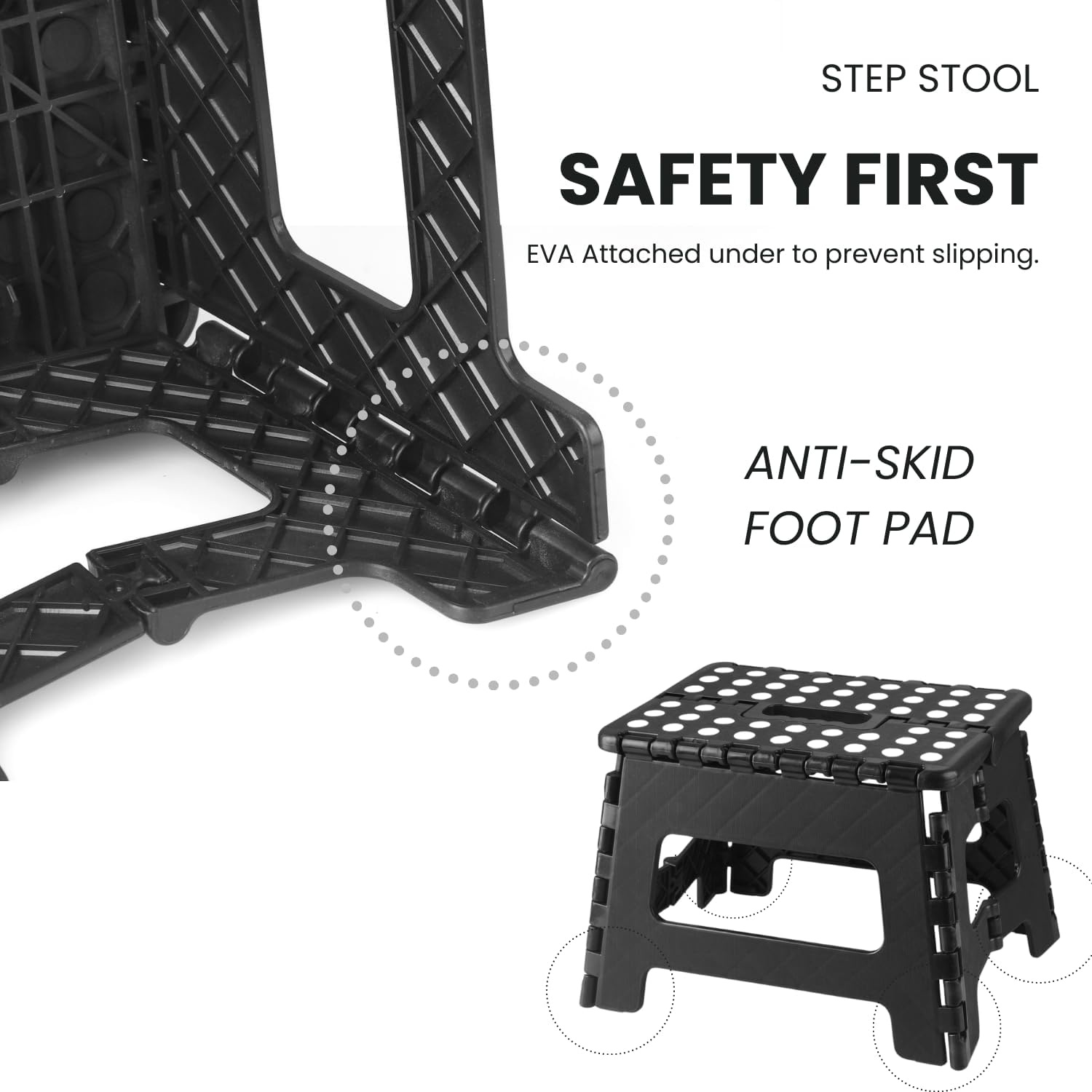 image:imagePandaEar 2 Pack Home Folding Step Stool Lightweight Step Stool with 9 Inch Height for Kids Sturdy Foot Stool for Kitchen Bedroom Bathroom amp Bathroom Black