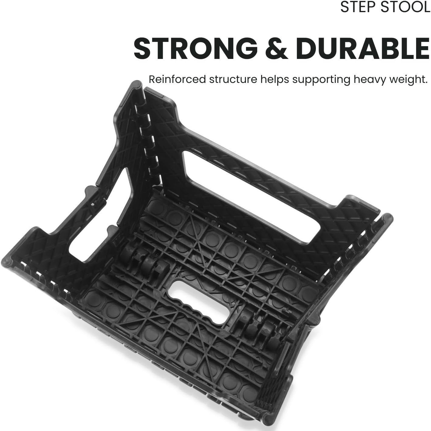 image:imagePandaEar 2 Pack Home Folding Step Stool Lightweight Step Stool with 9 Inch Height for Kids Sturdy Foot Stool for Kitchen Bedroom Bathroom amp Bathroom Black