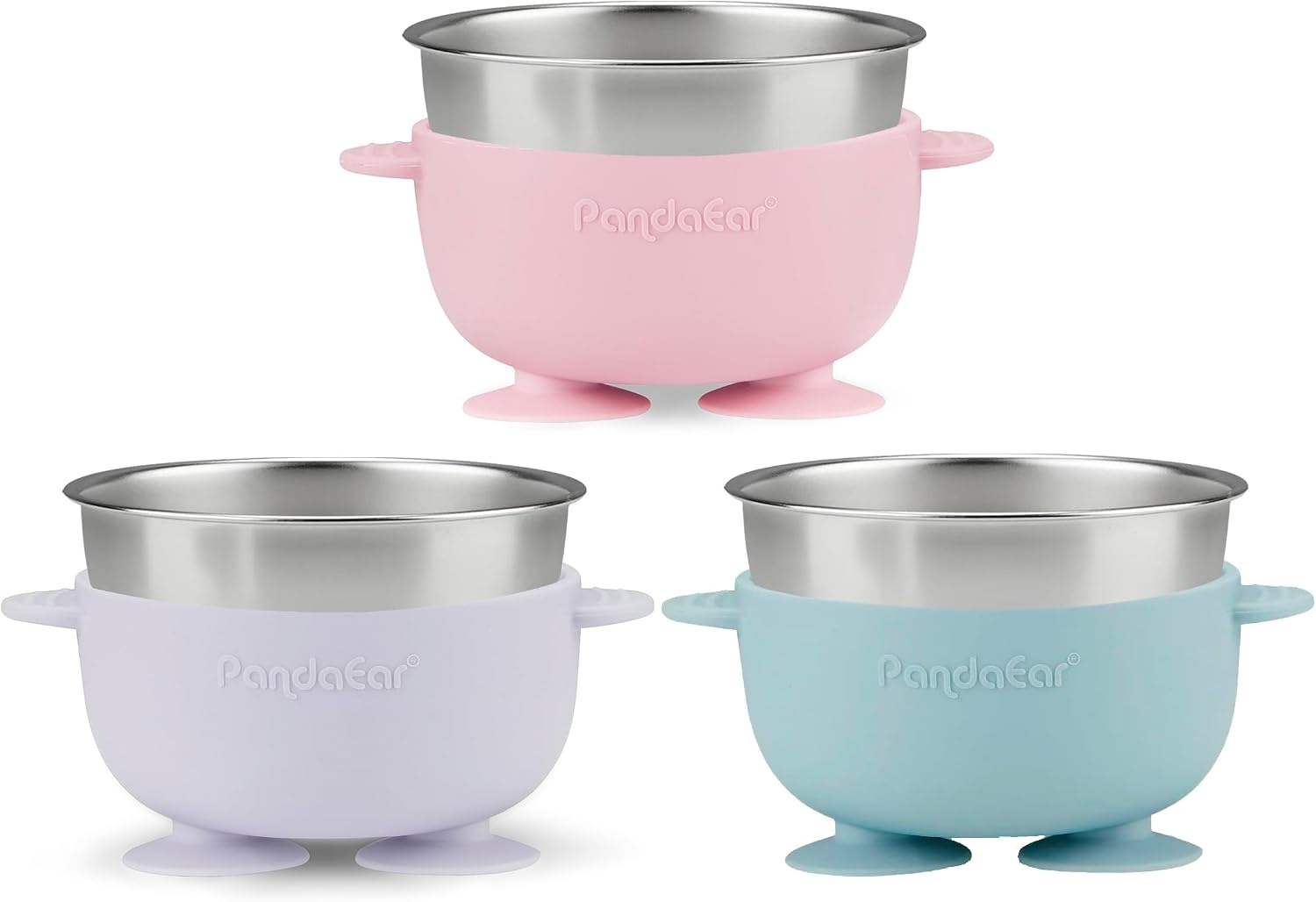 image:imagePandaEar 3 Pack Stainless Steel Suction Bowls NonSlip Kids BPA Free