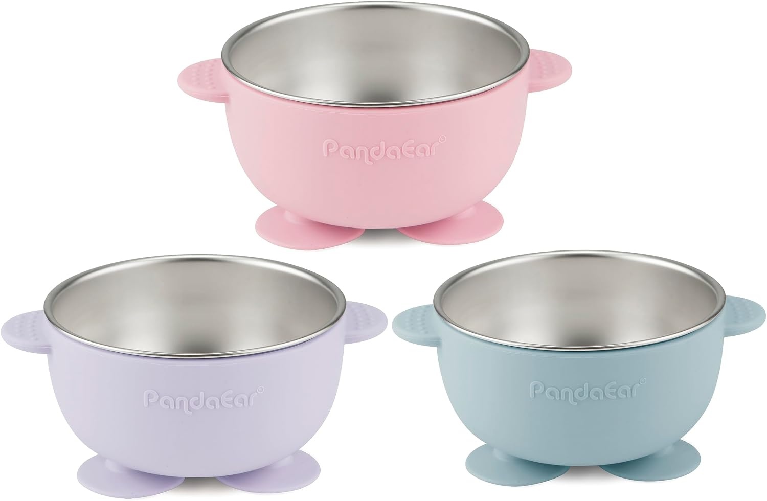 image:imagePandaEar 3 Pack Stainless Steel Suction Bowls NonSlip Kids BPA Free