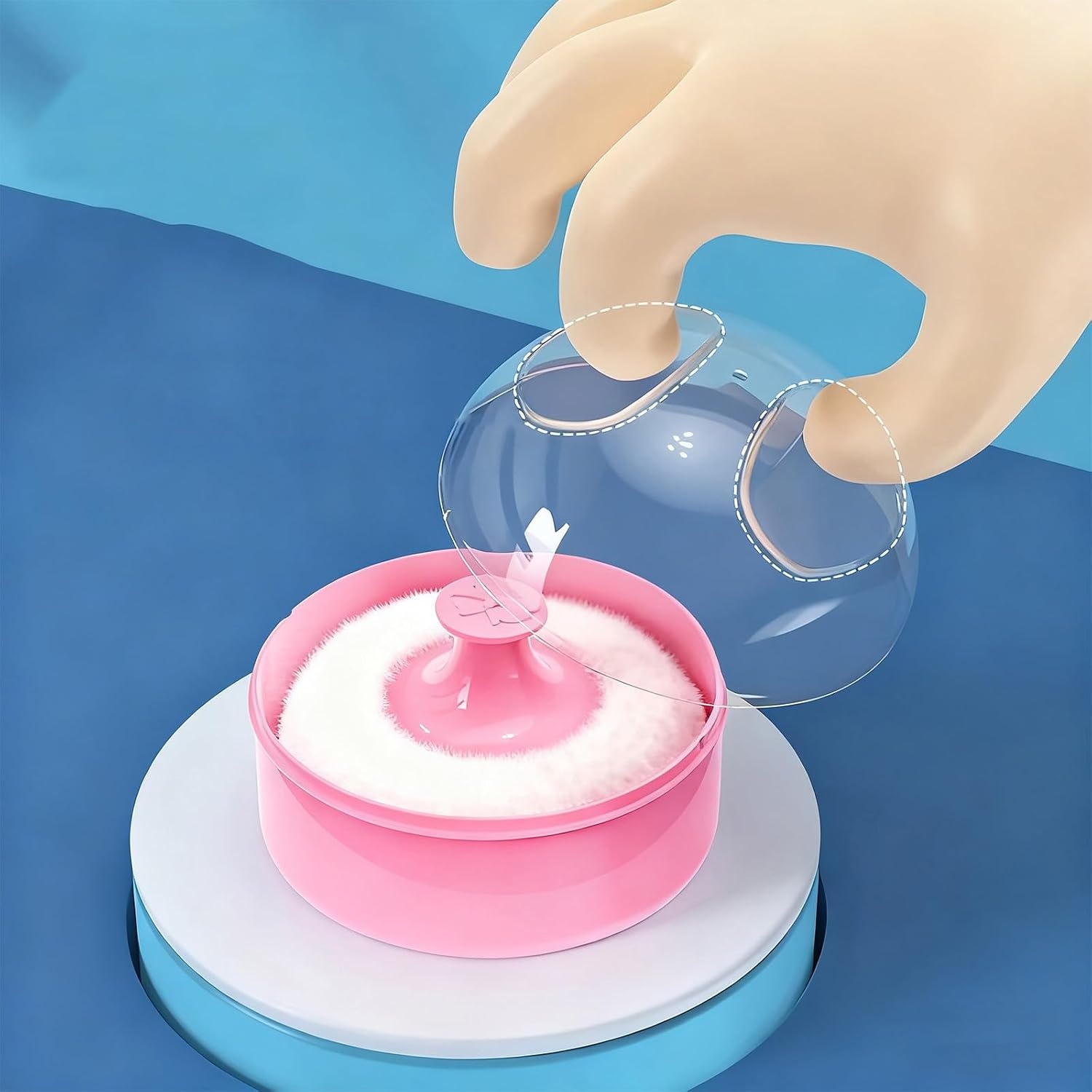 image:imagePandaEar Baby Body Cosmetic Powder Puff Baby Powder Box Soft Body Powder Puff and Container Case for Baby Pink
