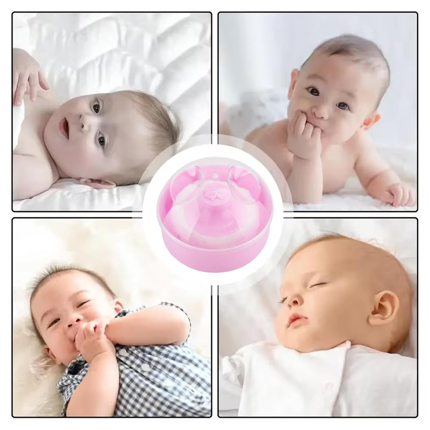 image:imagePandaEar Baby Body Cosmetic Powder Puff Baby Powder Box Soft Body Powder Puff and Container Case for Baby Pink